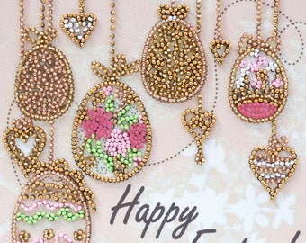 DIY Bead Embroidery Kit on art canvas "Happy Easter", Beading pattern, Home decor, A04 Abris Art