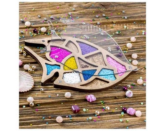 Wood bead organizer tray with lid "Fish" | Seed bead storage container case | bead box | beading tools