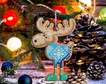 DIY-speelgoedkerstboom "Kerst eland", kerstcadeau, borduursels op hout, kerstversiering, kerstkralenbeeldjes.
