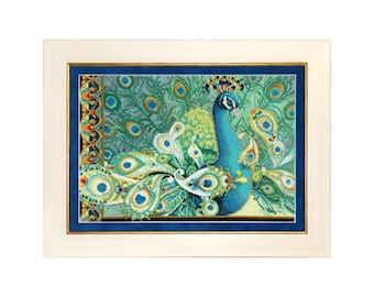 DIY Cross stitch kit with a printed canvas "Bird indigo" Embroidery kit, DIY Craft Kit, Home decor