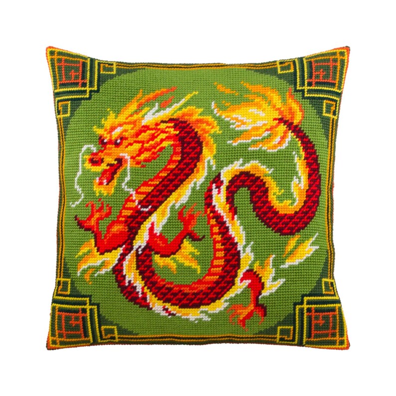 DIY Needlepoint Pillow Kit Chinese Dragon Etsy