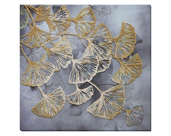 DIY Bead Embroidery Kit, Beadwork Craft Kit for Adults, Art Canvas Wall Decor, Needlework Gift – "Ginkgo biloba"