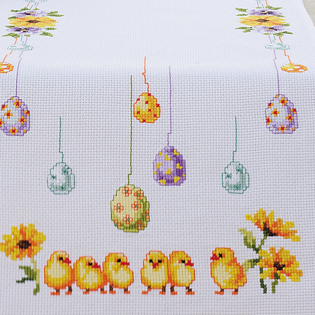 DIY Cross Stitch Kit Vervaco Easter table runner Chicks Etsy