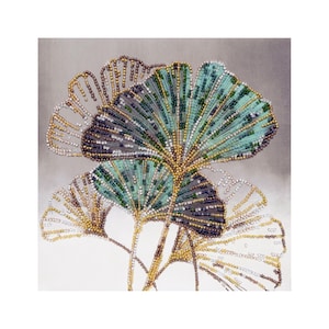 DIY Bead Embroidery Kit "Emerald leaves" | Abris Art Beading Pattern Kit for Adults A26 | Handmade Home Decor on Art Canvas | Craft Kit |