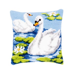 DIY Cross Stitch Cushion Kit &quot;Swans&quot; | Needlepoint Pillow Kit | Embroidery kit | Home decor