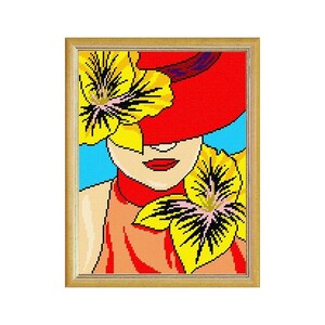 DIY Cross Stitch Kit "Lady with hat" with Printed Tapestry Canvas, 9.4"x12.6" / 24х32 cm, Needlepoint Kit, Embroidery kit, Stitchery kit