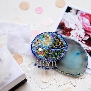 DIY Jewelry making kit &quot;Bird&quot;, Seed beaded brooch, Bead Embroidery Kit A05