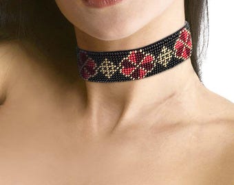 Faux Leather Bead Embroidery Kit, Beaded Choker Necklace kit, DIY Bead Jewelry kit, Boho Necklace kit, Beadwork kit, Gift for Women