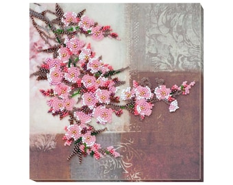 DIY Bead Embroidery Kit "Stick of sakura" | Beading Pattern Kit for Adults A08 | Handmade Home Decor on Art Canvas | Craft Kit | Handmade
