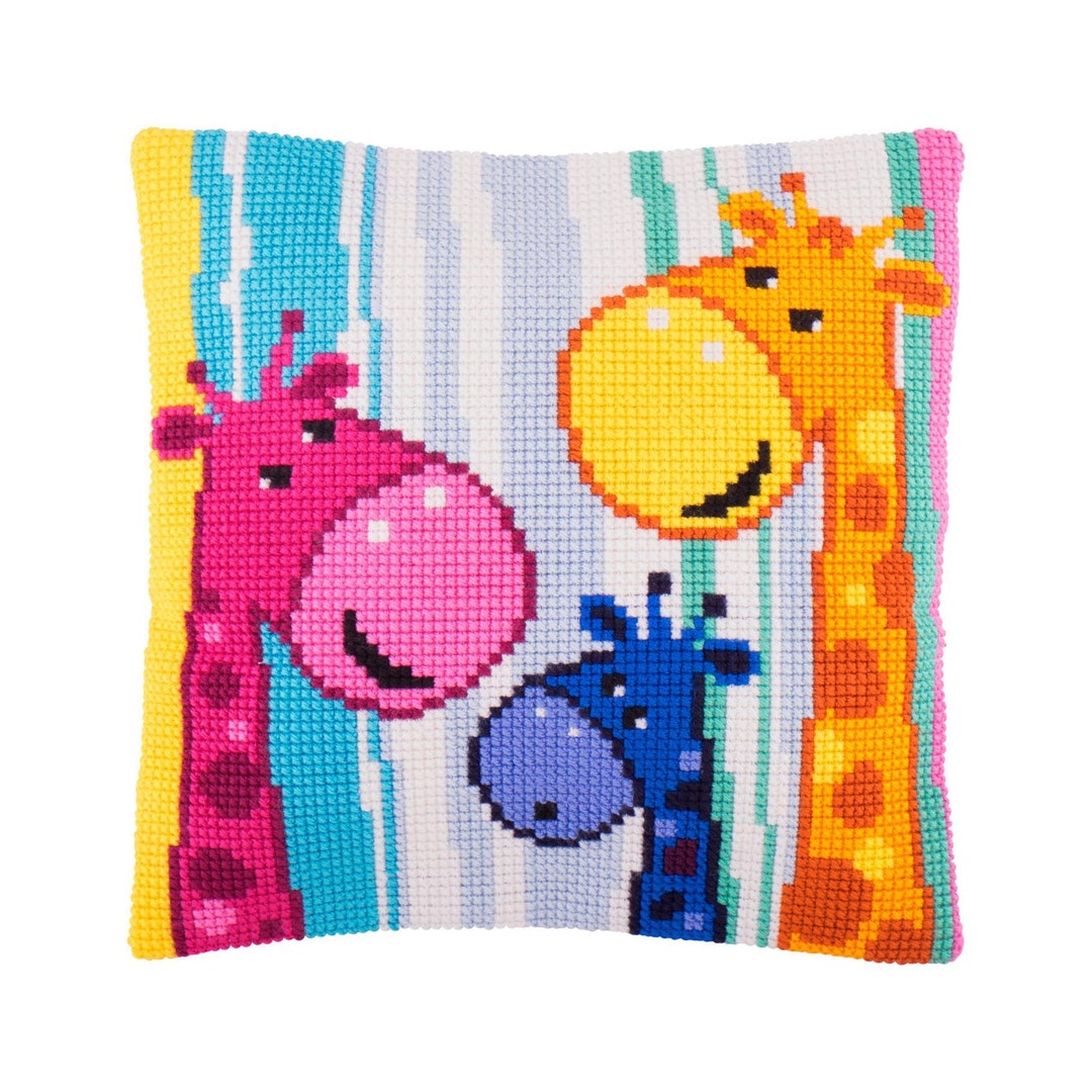 DIY Needlepoint Pillow Kit, Giraffes, Cross Stitch Cushion Kit