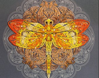 Bead Embroidery Kit "Saffron overflow" | DIY Beadwork Kit for Adults on Printed Canvas, Preciosa Beads