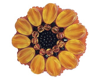 Beadwork kit for creating brooch "Gerbera", DIY Jewelry making kit, Seed beaded brooch, Bead Embroidery Kit