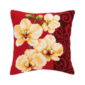 DIY Cross Stitch Cushion Kit &quot;White orchids&quot; | Needlepoint Pillow Kit | Embroidery kit | Home decor
