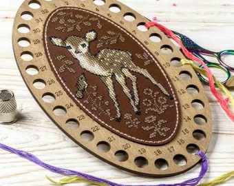 DIY Embroidery organizer kit "Deer", Cross Stitch kit, Floss holder, Plywood sewing organizer