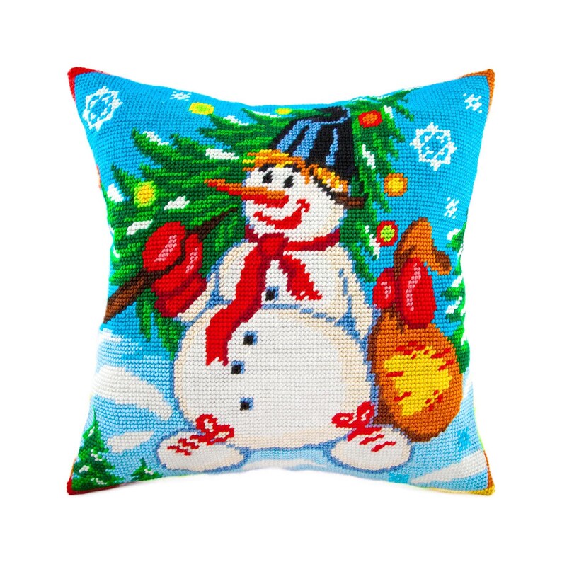 DIY Needlepoint Pillow Kit Christmas Snowman | Etsy