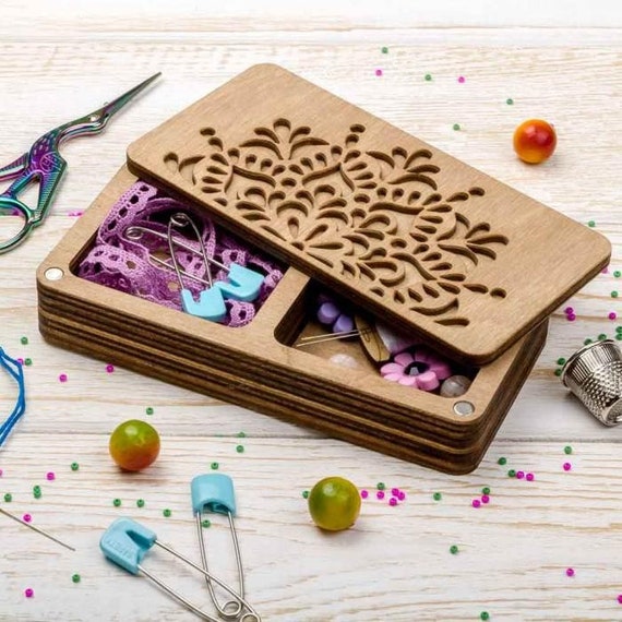 Box for Handicraft, Needlework Holder, Wood Bead Organizer Tray