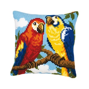 DIY Cross Stitch Cushion Kit &quot;Parrots&quot; | Needlepoint Pillow Kit | Embroidery kit | Home decor