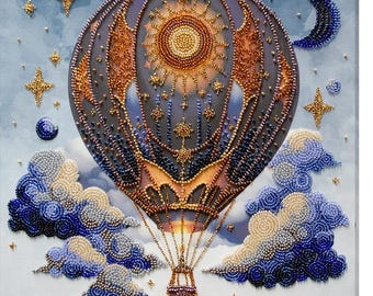 Bead Embroidery Kit "Air adventures" | DIY Beadwork Kit for Adults on Printed Canvas, Preciosa Beads