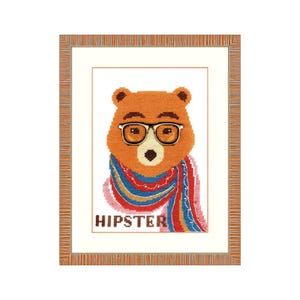 Kit de punto de cruz contado DIY &quot;Oso-hipster&quot;, kit de bordado, decoración del hogar