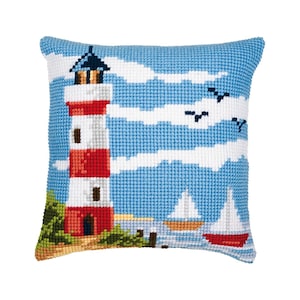 DIY Cross Stitch Cushion Kit &quot;Seascape&quot; | Needlepoint Pillow Kit | Embroidery kit | Home decor