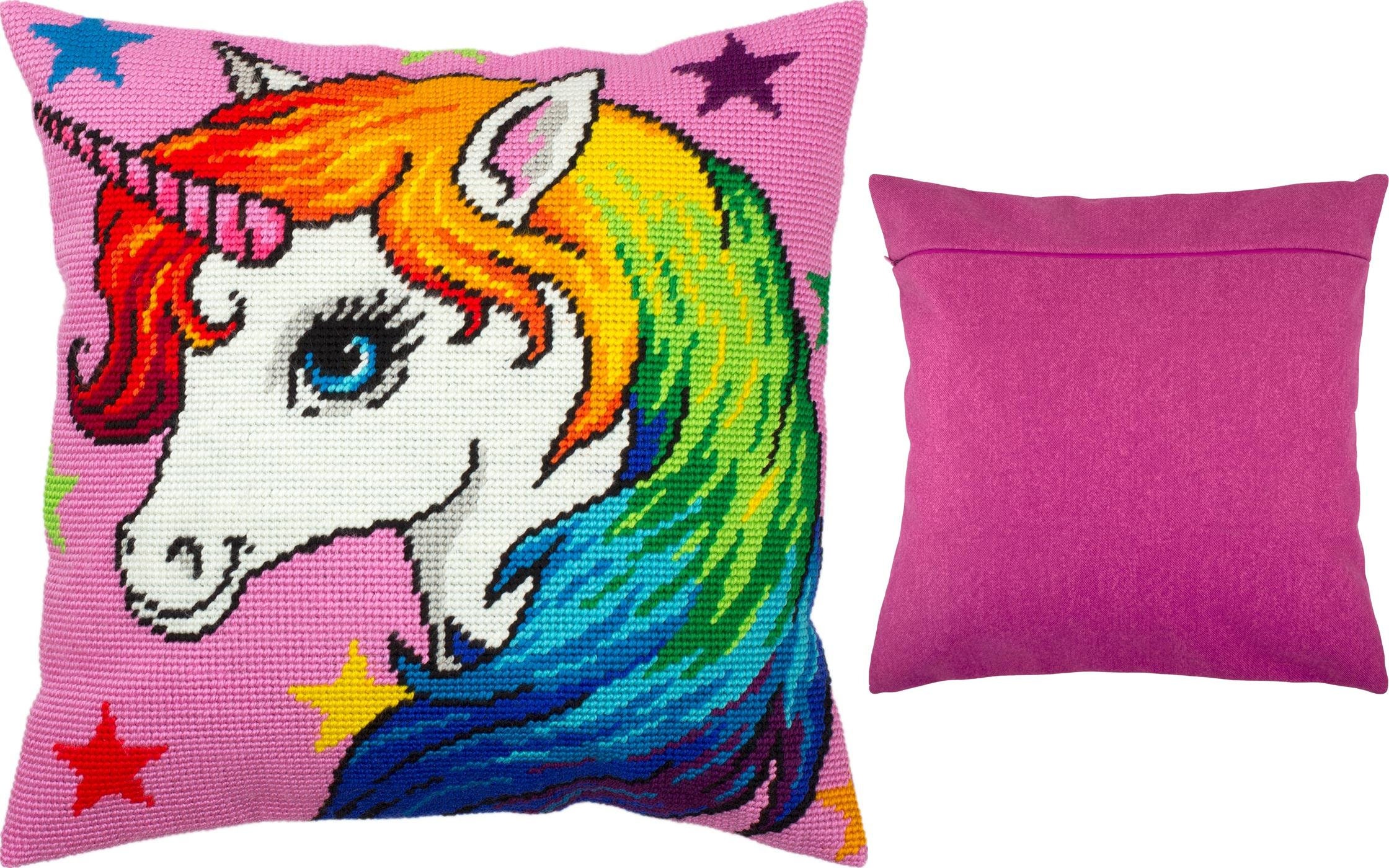 DIY Needlepoint Pillow Kit Unicorn Half Cross Etsy