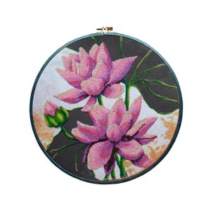 DIY Bead embroidery kit on art canvas &quot;Blooming lotus&quot; Beadwork kit, Abris Art A27, diy needlework craft kit