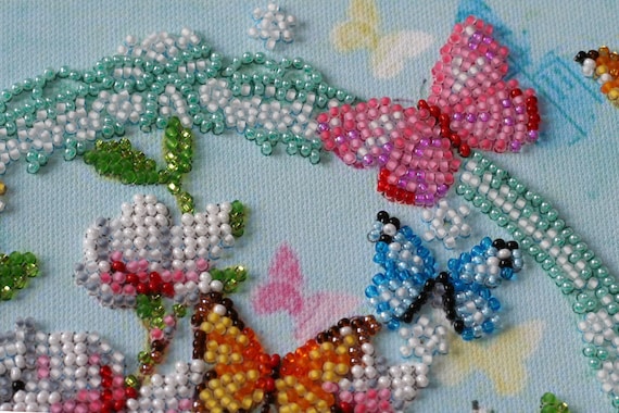 Bead Embroidery Kit Delicate flowers Bead stitching Bead needlepoint DIY