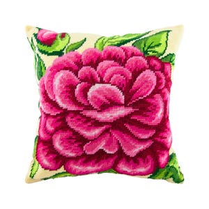 DIY Needlepoint Pillow Kit &quot;Peony&quot;, Tapestry cushion kit, Half Cross Stitch Kit, Embroidery kit, size 16&quot;x16&quot; (40x40 cm), Printed Canvas
