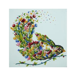 DIY Perlenstickset auf Kunstleinwand „Ein singender Vogel“, Bastelset, Perlenmuster, Wohndekoration, A08 Abris Art