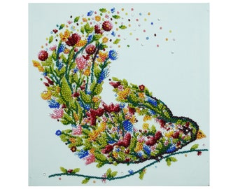 DIY Bead Embroidery Kit on art canvas "A singing bird", Craft kit, Beading pattern, Home decor, A08 Abris Art