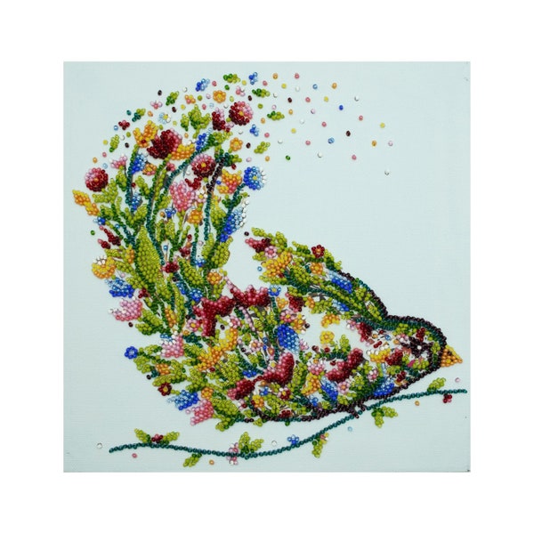 Kit de broderie de perles bricolage sur toile d'art « Un oiseau chanteur », kit de création, motif de perles, décoration d'intérieur, A08 Abris Art