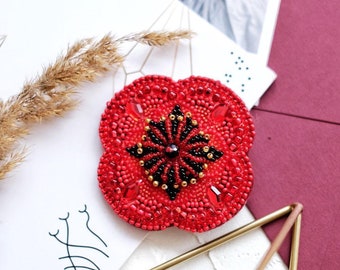 Kit de bisutería "Amapola", broche de cuentas y kit de bordado con cuentas