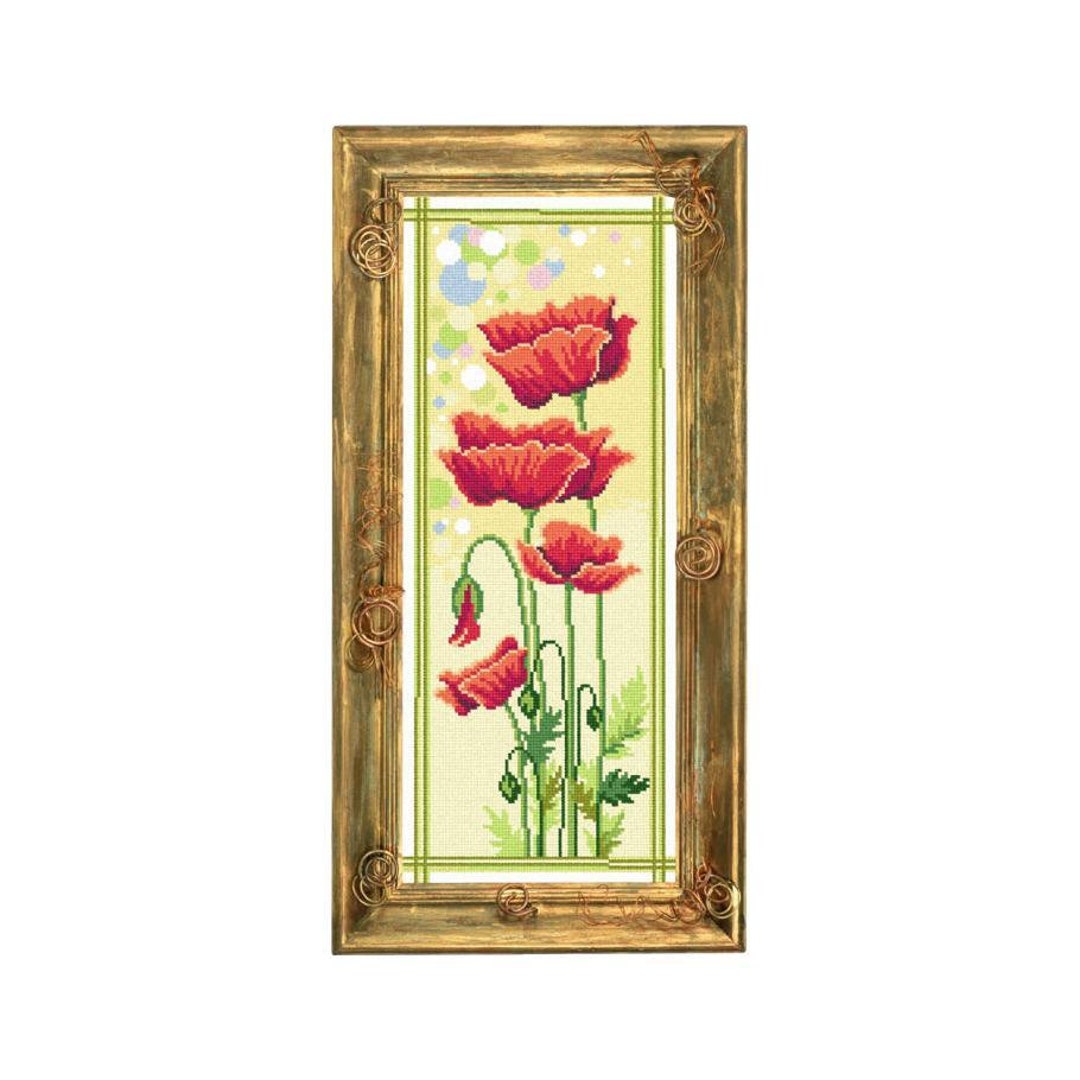 DIY Cross Stitch Kit poppies With Printed Tapestry Canvas, 7.9x19.7 / 20х50 Cm, Needlepoint Kit