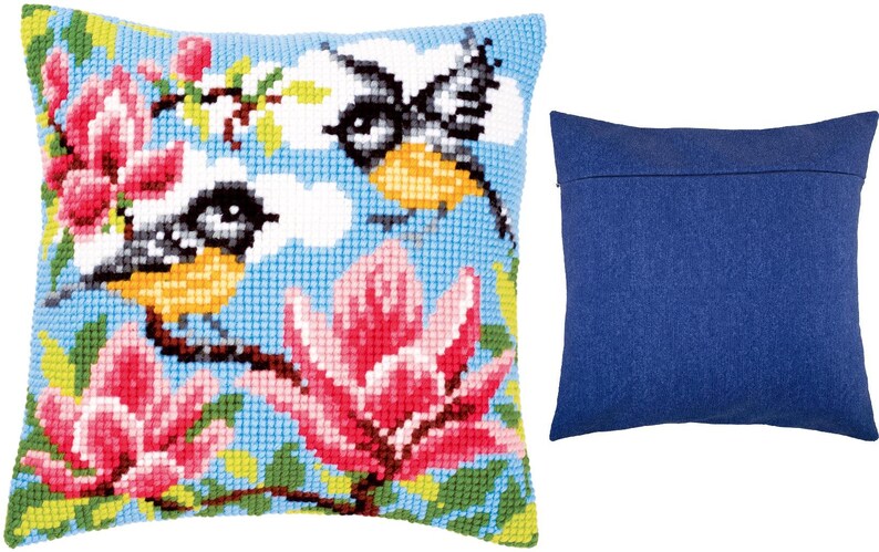 40\u044540 cm Embroidery kit DIY Needlepoint Pillow Kit Cross Stitch Cushion Kit Tits and Magnolia size 16x16