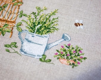 DIY bedrukt tafelkleedpakket 'Tuinuitrusting', bedrukt borduurpakket, borduurpakket tafeldecoratie