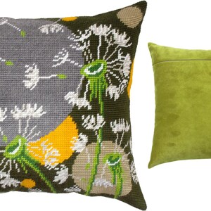 DIY Needlepoint Pillow Kit Dandelions in a Breeze, Tapestry cushion kit, Half Cross Stitch Kit, Embroidery kit, size 16x16 40x40 cm, image 9