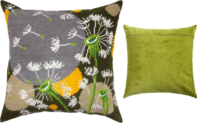 DIY Needlepoint Pillow Kit Dandelions in a Breeze, Tapestry cushion kit, Half Cross Stitch Kit, Embroidery kit, size 16x16 40x40 cm, image 9
