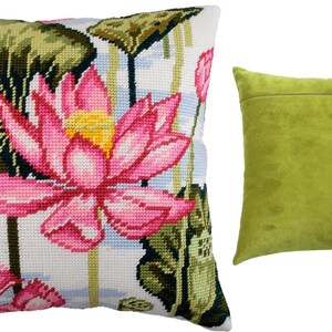 DIY Needlepoint Pillow Kit Lotus, Tapestry cushion kit, Half Cross Stitch Kit, Embroidery kit, size 16x16 40x40 cm, Printed Canvas image 7