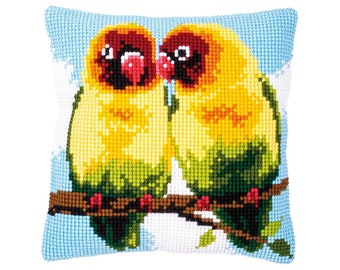 DIY Cross Stitch Cushion Kit "Lovebirds", Needlepoint Pillow Kit, Embroidery kit, 16"x16"