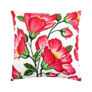 DIY Needlepoint Pillow Kit "Mallow", Tapestry cushion kit, Half Cross Stitch Kit, Embroidery kit, size 16"x16" (40x40 cm), Printed Canvas