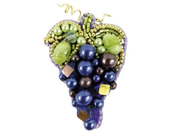 DIY Jewelry making kit, Seed beaded brooch "Grapes", Bead Embroidery, Needlework beading