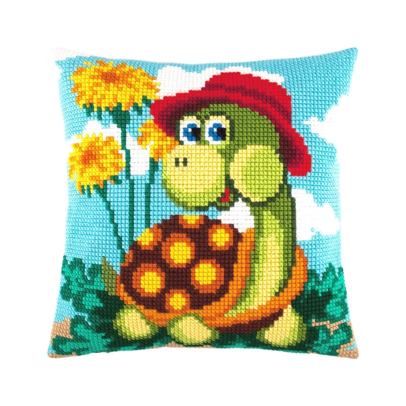 DIY Needlepoint Pillow Kit Turtle Cross Stitch Etsy