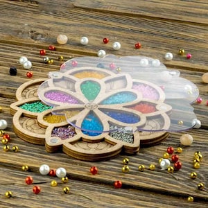 Vassoio portaoggetti per perline in legno con coperchio "Beautiful flower" / Contenitore per perline / Scatola per perline / Strumenti per perline