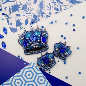DIY Jewelry making kit &quot;Crown&quot;, Seed beaded brooch, Bead Embroidery Kit A08