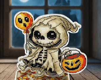 Kreuzstich-Set Mit Halloween-Hexen Auf Kunststoff-Leinwand – 4 Motive, Inkl. Material Für Anfänger & Bastelfans
