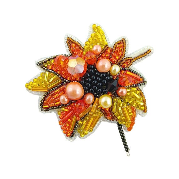 Beadwork kit for creating brooch "Sunflower", DIY Jewelry making kit, Brooch Pin kit, Seed beaded brooch, Bead Embroidery Kit