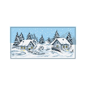 DIY Printed Tapestry kit &quot;Winter landscape&quot; 15.0x30.3 in / 38x77 cm, Needlepoint Kit, Embroidery kit, Printed Canvas