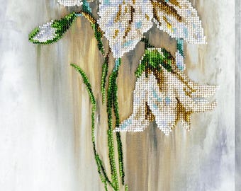 Bead Embroidery Kit "Fragile lilies" | DIY Beadwork Kit for Adults on Printed Canvas, Preciosa Beads