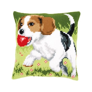 DIY Cross Stitch Cushion Kit &quot;Beagle&quot; | Needlepoint Pillow Kit | Embroidery kit | Home decor