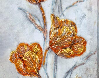 Bead Embroidery Kit "Ball of flowers" | DIY Beadwork Kit for Adults on Printed Canvas, Preciosa Beads